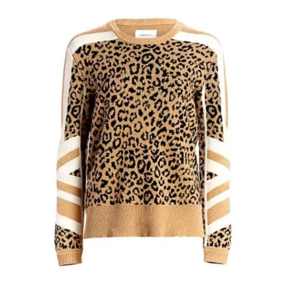 Current Elliott Duvall Leopard Animal Print Sweater 2 M Camel Black Cotton $328 - Picture 4 of 14
